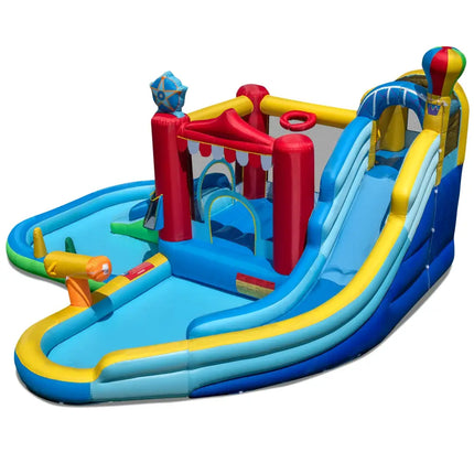 Inflatable Water Park with Splash Pool and Water Cannon for Birthday Party Without Blower - Multicolor - Inflatable
