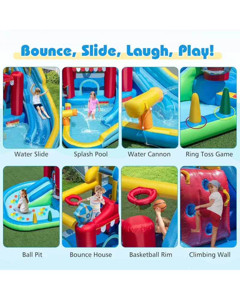 Inflatable Water Park with Splash Pool and Water Cannon for Birthday Party Without Blower - Multicolor - Inflatable