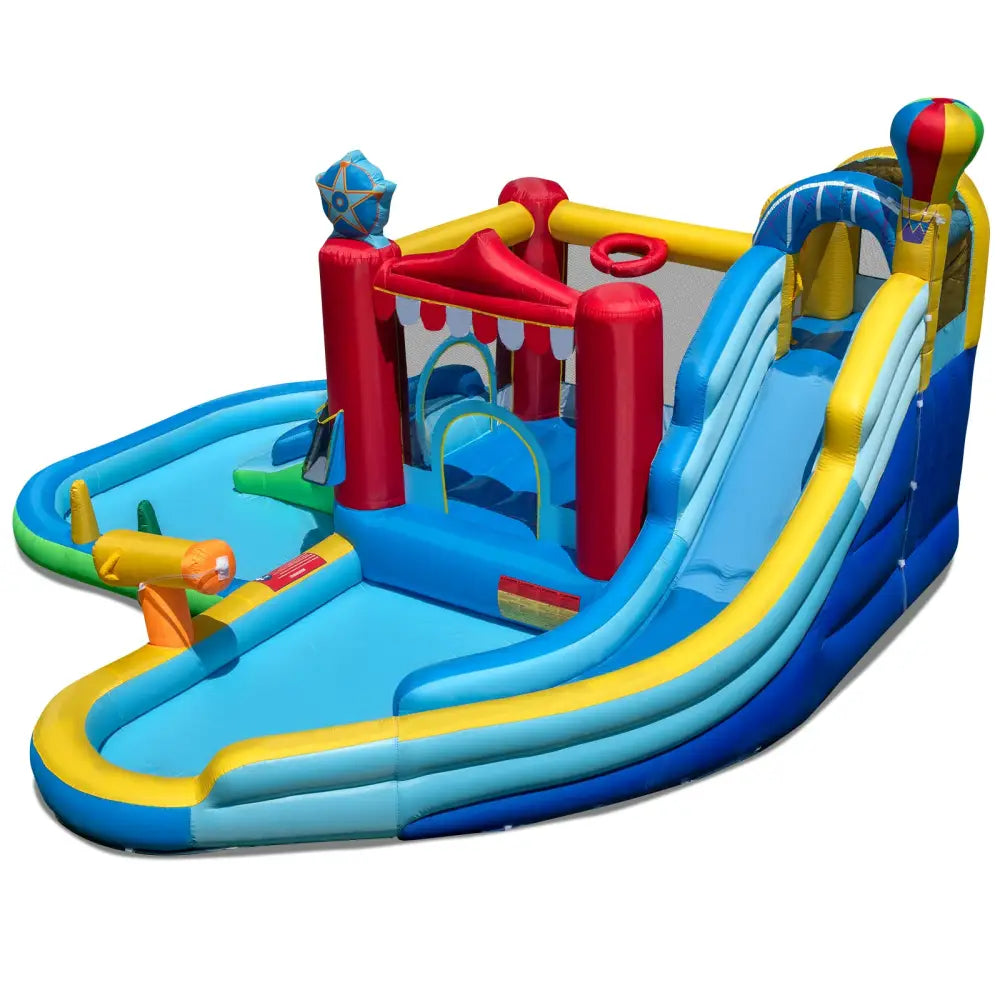 Inflatable Water Park with Splash Pool and Water Cannon for Birthday Party Without Blower - Multicolor - Inflatable