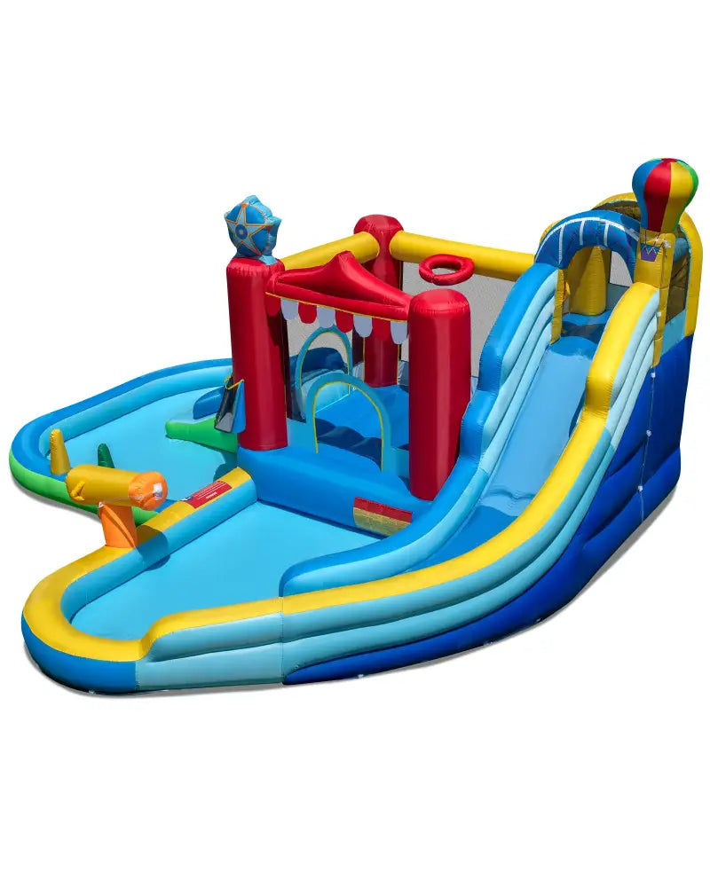 Inflatable Water Park with Splash Pool and Water Cannon for Birthday Party Without Blower - Multicolor - Inflatable