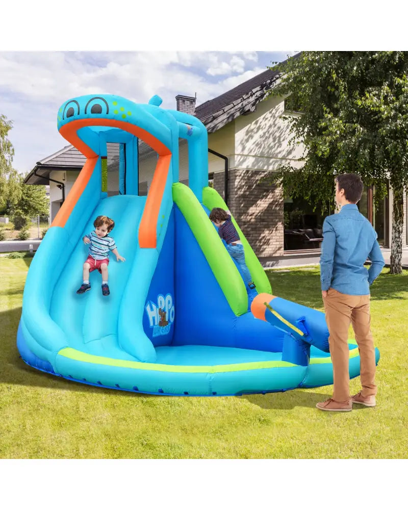 Inflatable Water Pool with Splash and Slide Without Blower - Blue - Inflatable Water Slides