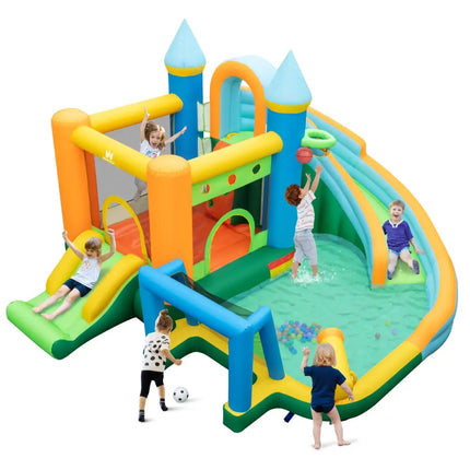 Inflatable Water Slide Blowup Bounce House with Dual Slides and Splash Pool (Without Blower) - Green - Outdoor Play