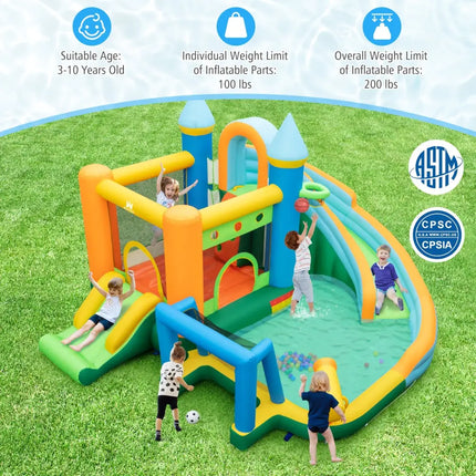 Inflatable Water Slide Blowup Bounce House with Dual Slides and Splash Pool (Without Blower) - Green - Outdoor Play