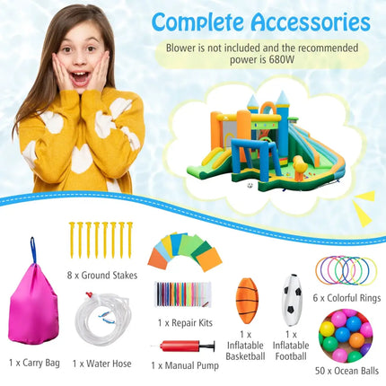 Inflatable Water Slide Blowup Bounce House with Dual Slides and Splash Pool (Without Blower) - Green - Outdoor Play