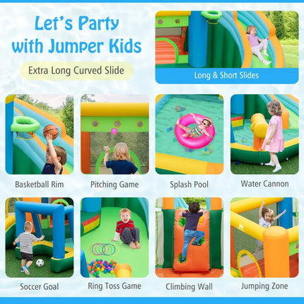 Inflatable Water Slide Blowup Bounce House with Dual Slides and Splash Pool (Without Blower) - Green - Outdoor Play