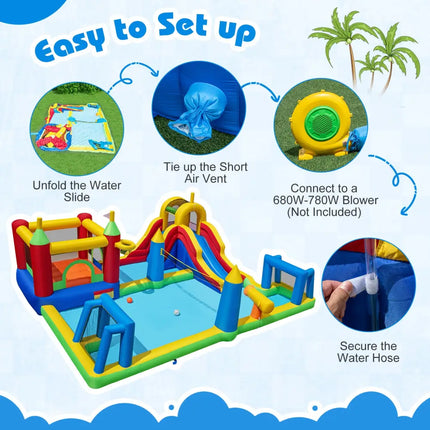 Inflatable Water Slide Bounce House 9-in-1 Jumping Castle with Climbing Wall - Inflatable Water Slides