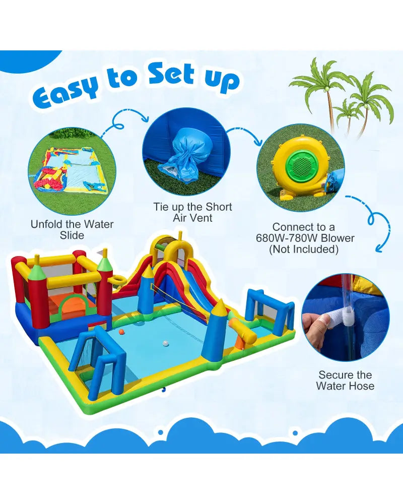 Inflatable Water Slide Bounce House 9-in-1 Jumping Castle with Climbing Wall - Inflatable Water Slides