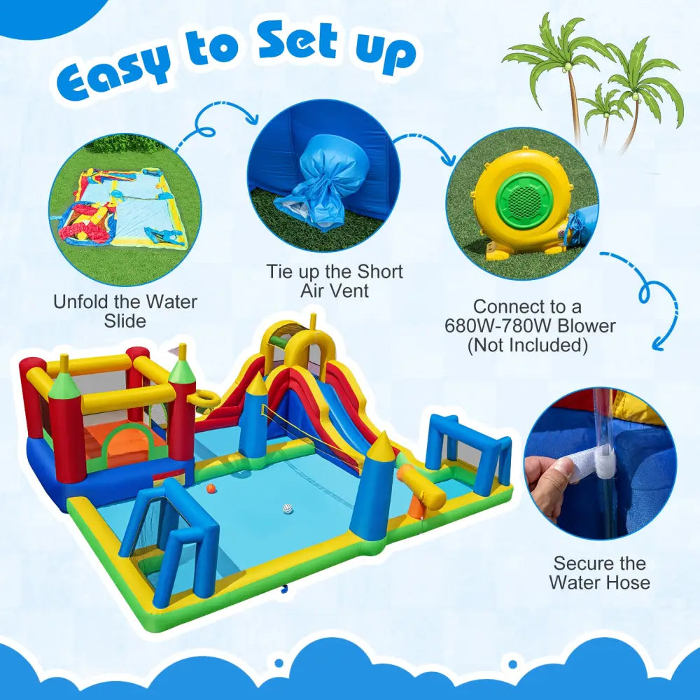 Inflatable Water Slide Bounce House 9-in-1 Jumping Castle with Climbing Wall - Inflatable Water Slides
