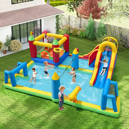Inflatable Water Slide Bounce House 9-in-1 Jumping Castle with 680W Blower - Inflatable Water Slides