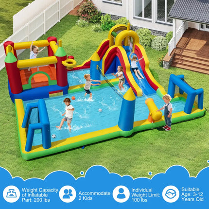 Inflatable Water Slide Bounce House 9-in-1 Jumping Castle with 680W Blower - Inflatable Water Slides