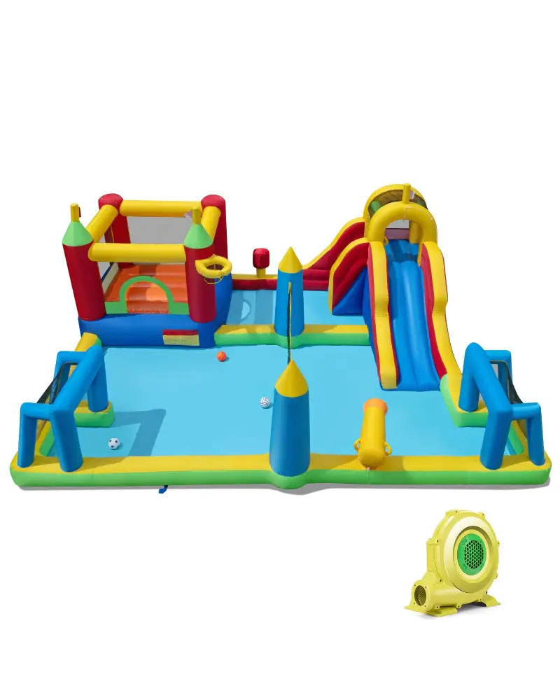 Inflatable Water Slide Bounce House 9-in-1 Jumping Castle with 735W Blower - Inflatable Water Slides