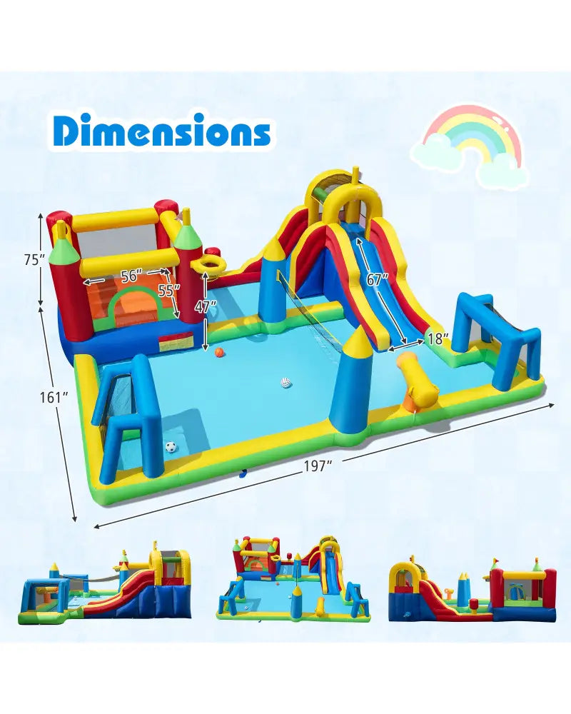 Inflatable Water Slide Bounce House 9-in-1 Jumping Castle with 735W Blower - Inflatable Water Slides