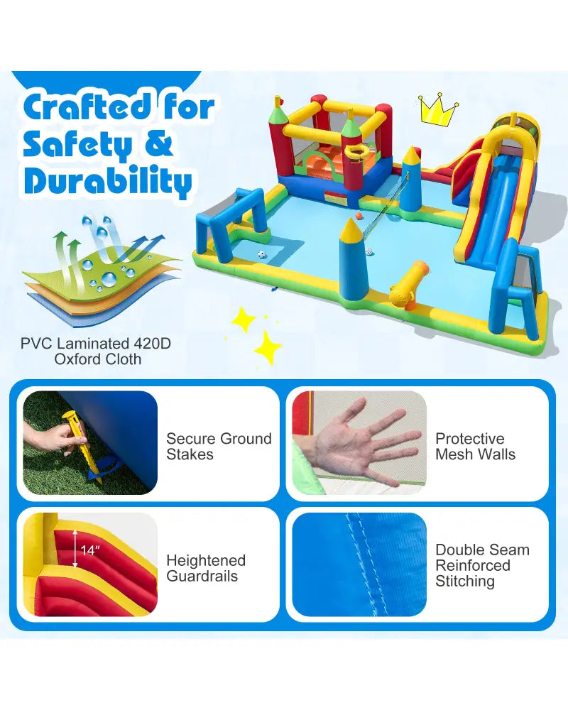 Inflatable Water Slide Bounce House 9-in-1 Jumping Castle with 735W Blower - Inflatable Water Slides
