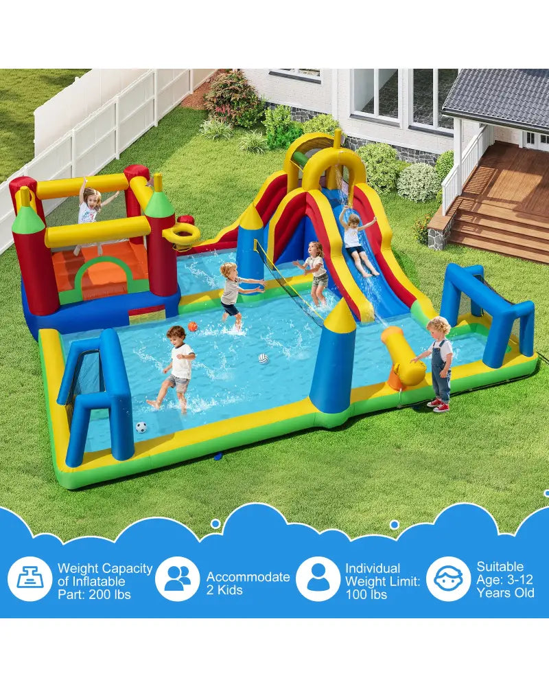 Inflatable Water Slide Bounce House 9-in-1 Jumping Castle with 735W Blower - Inflatable Water Slides