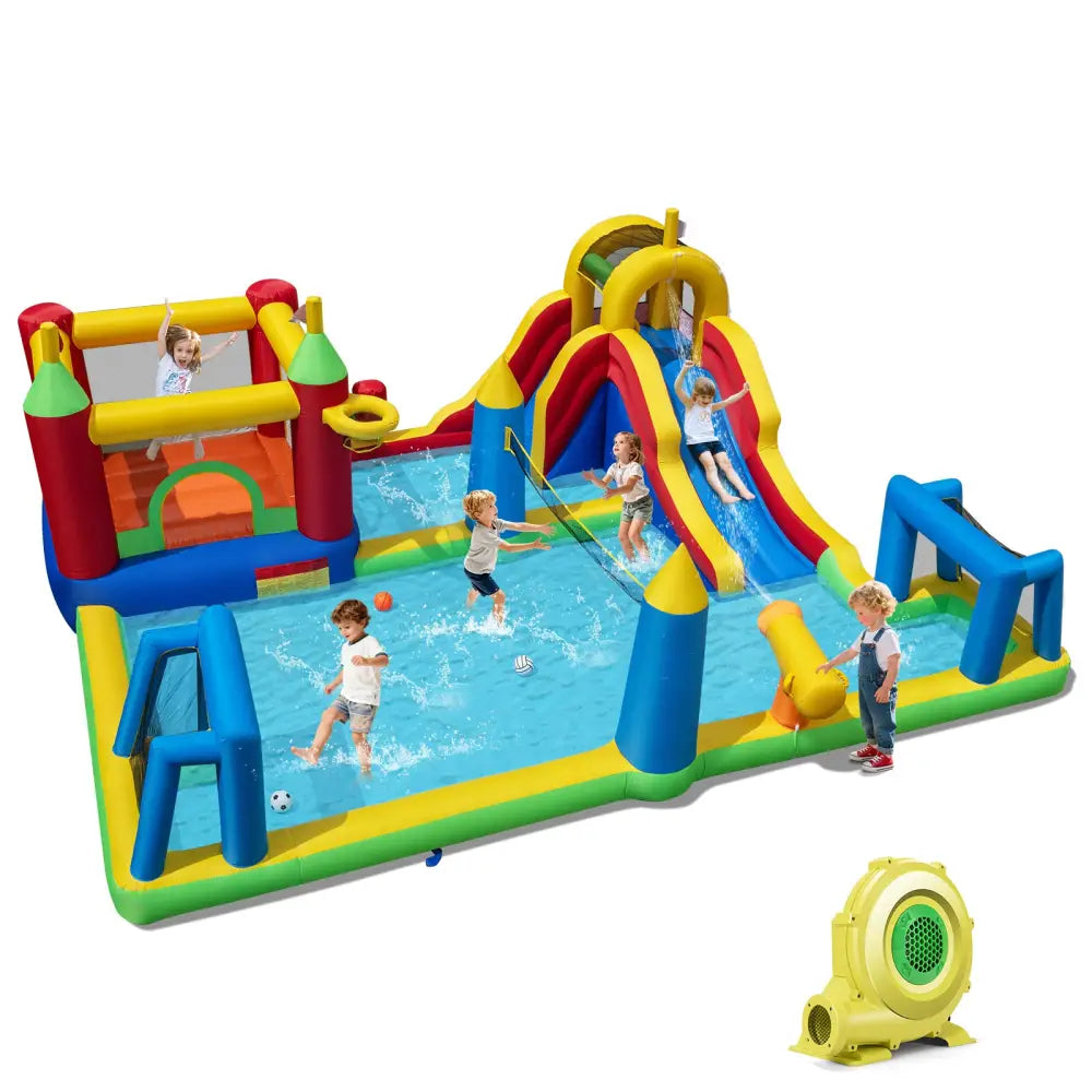 Inflatable Water Slide Bounce House 9-in-1 Jumping Castle with 735W Blower - Inflatable Water Slides