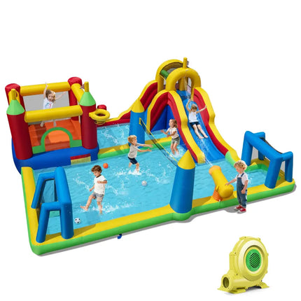 Inflatable Water Slide Bounce House 9-in-1 Jumping Castle with 735W Blower - Inflatable Water Slides