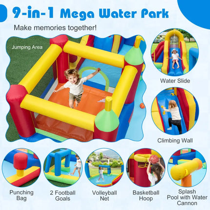 Inflatable Water Slide Bounce House 9-in-1 Jumping Castle with 735W Blower - Inflatable Water Slides