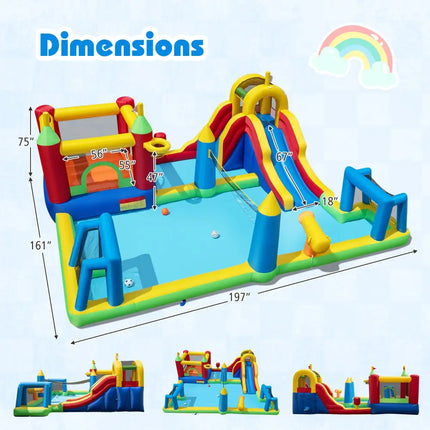 Inflatable Water Slide Bounce House 9-in-1 Jumping Castle with 750W Blower - Inflatable Water Slides