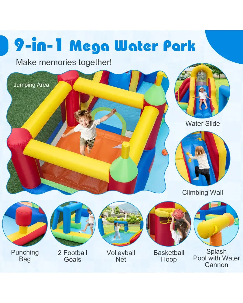 Inflatable Water Slide Bounce House 9-in-1 Jumping Castle with 780W Blower - Inflatable Water Slides