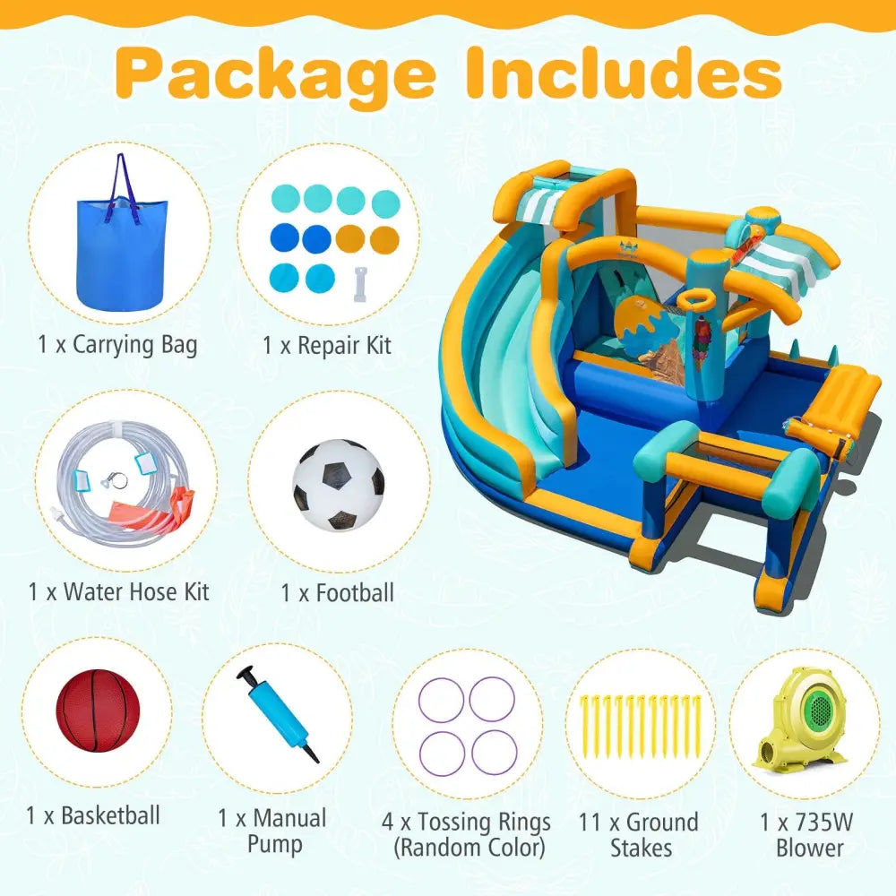 Inflatable Water Slide Bounce House Kids Jump Castle with 735W Blower - Inflatable Water Slides