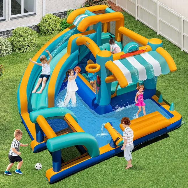 Inflatable Water Slide Bounce House Kids Jump Castle with 750W Blower - Inflatable Water Slides