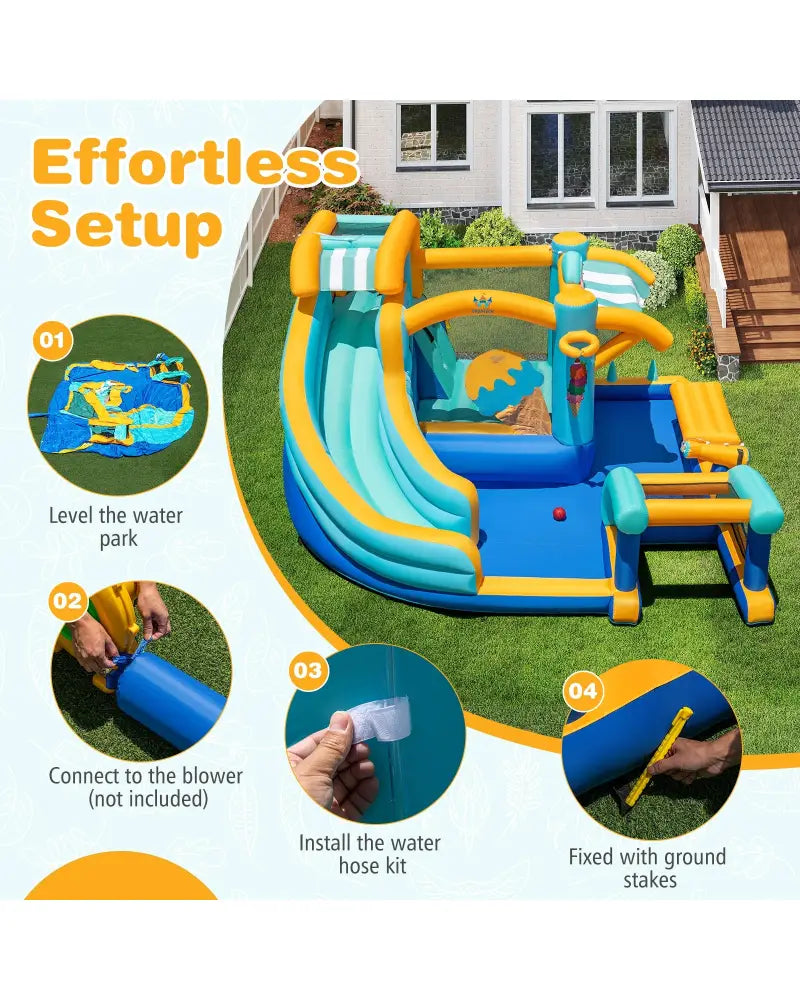 Inflatable Water Slide Bounce House Kids Jump Castle with Water Cannon - Inflatable Water Slides