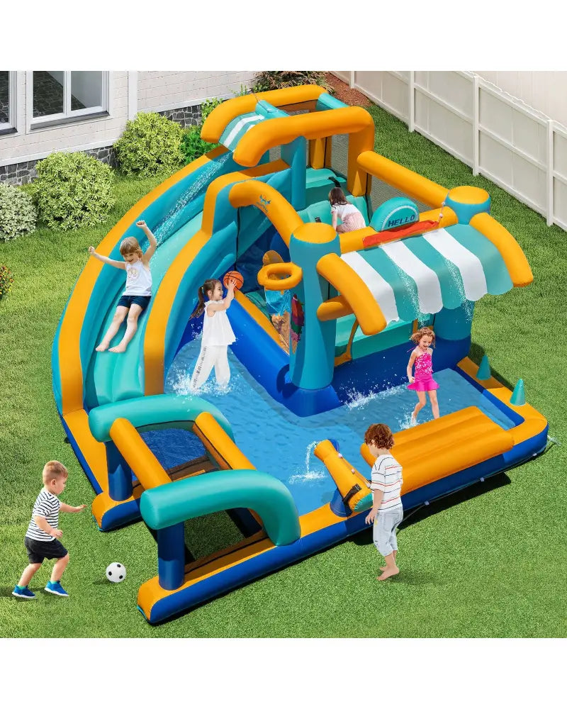 Inflatable Water Slide Bounce House Kids Jump Castle with Water Cannon - Inflatable Water Slides