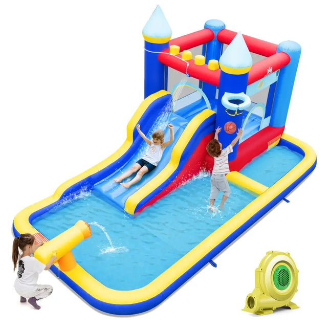 Inflatable Water Slide Bounce House with 680W Blower and 2 Pools - Multicolor - Inflatable Water Slides