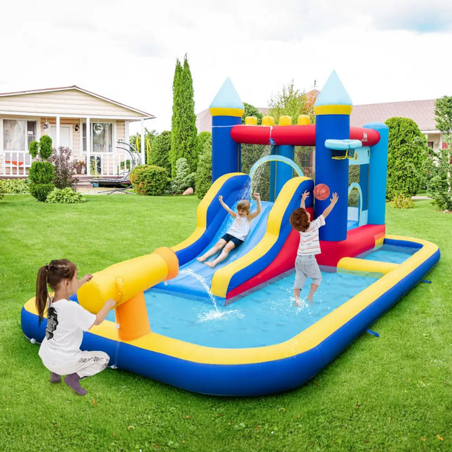 Inflatable Water Slide Bounce House with 680W Blower and 2 Pools - Multicolor - Inflatable Water Slides