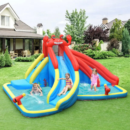 Inflatable Water Slide Bounce House with Water Cannon and 950W Blower - Blue - Inflatable Water Slides