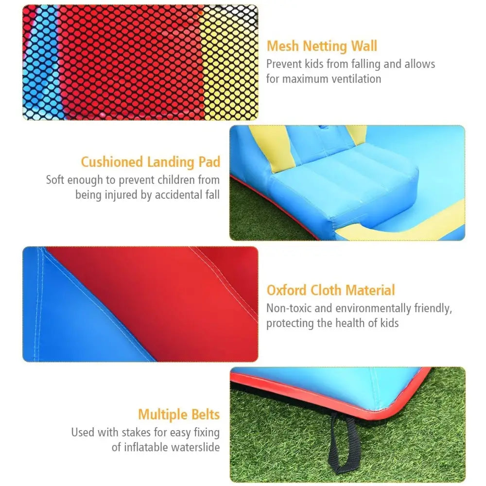 Inflatable Water Slide Bounce House with Water Cannon and 950W Blower - Blue - Inflatable Water Slides