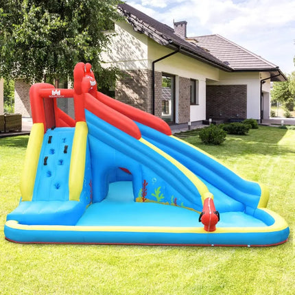 Inflatable Water Slide Bounce House with Water Cannon and 950W Blower - Blue - Inflatable Water Slides