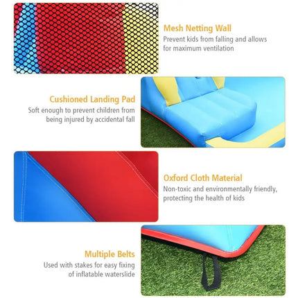 Inflatable Water Slide Bounce House with Water Cannon and 950W Blower - Blue - Inflatable Water Slides
