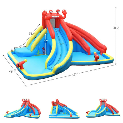 Inflatable Water Slide Bounce House with Water Cannon and 950W Blower - Blue - Inflatable Water Slides