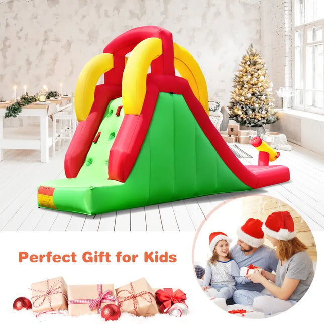 Inflatable Water Slide Bounce House with Climbing Wall and Jumper with 550W Blower - Red - Inflatable Water Slides
