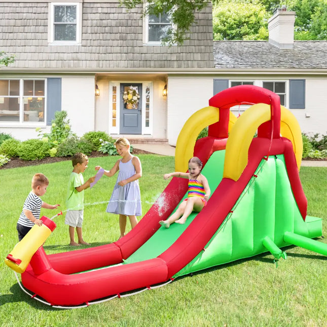 Inflatable Water Slide Bounce House with Climbing Wall and Jumper with 550W Blower - Red - Inflatable Water Slides