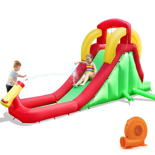 Inflatable Water Slide Bounce House with Climbing Wall and Jumper with 380W Blower - Red - Inflatable Water Slides