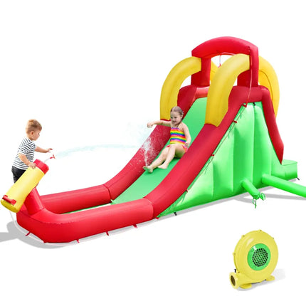Inflatable Water Slide Bounce House with Climbing Wall Jumper and 480W Blower - Red - Inflatable Water Slides