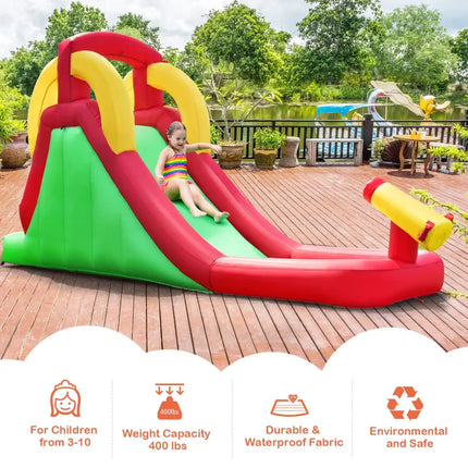 Inflatable Water Slide Bounce House with Climbing Wall Jumper and 480W Blower - Red - Inflatable Water Slides