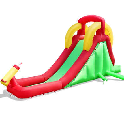 Inflatable Water Slide Bounce House with Climbing Wall Jumper and 480W Blower - Red - Inflatable Water Slides