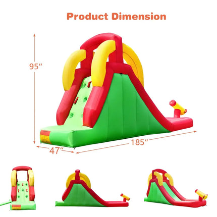 Inflatable Water Slide Bounce House with Climbing Wall Jumper and 480W Blower - Red - Inflatable Water Slides