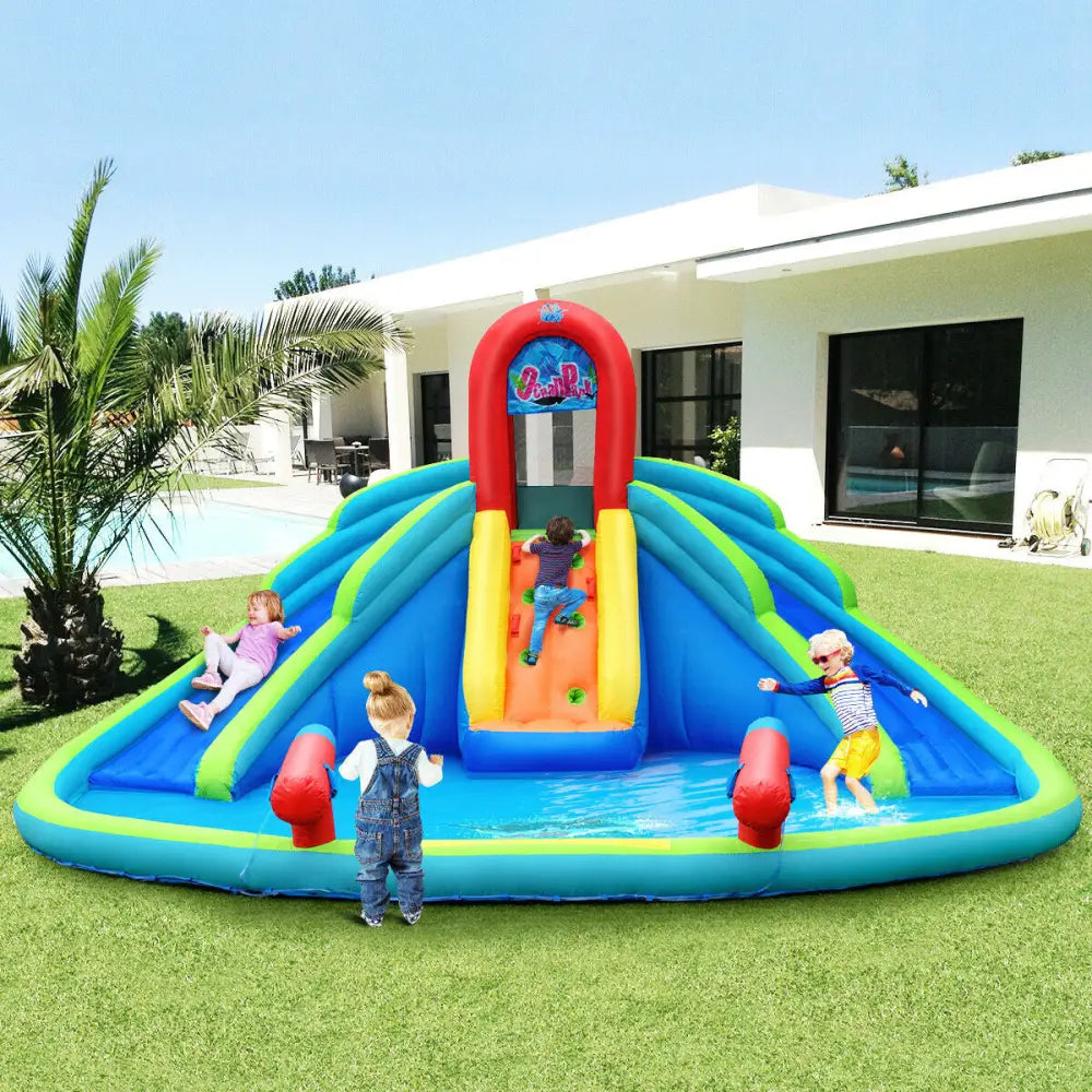 Inflatable Water Slide Bounce House with Mighty Splash Pool - Blue - Inflatable Water Slides