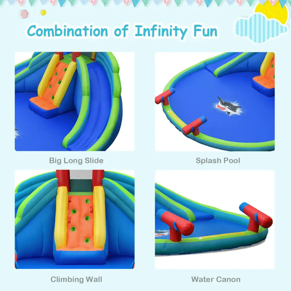 Inflatable Water Slide Bounce House with Mighty Splash Pool - Blue - Inflatable Water Slides