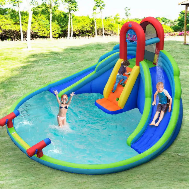 Inflatable Water Slide Bounce House with Mighty Splash Pool - Blue - Inflatable Water Slides