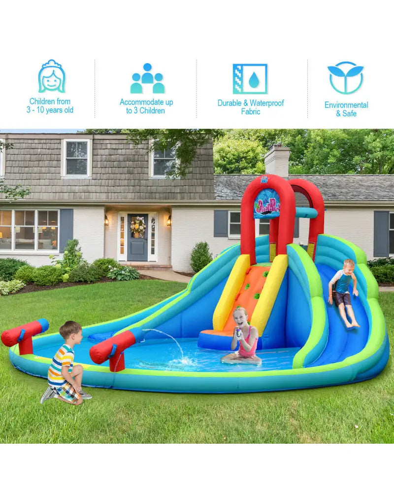 Inflatable Water Slide Bounce House with Mighty Splash Pool - Blue - Inflatable Water Slides