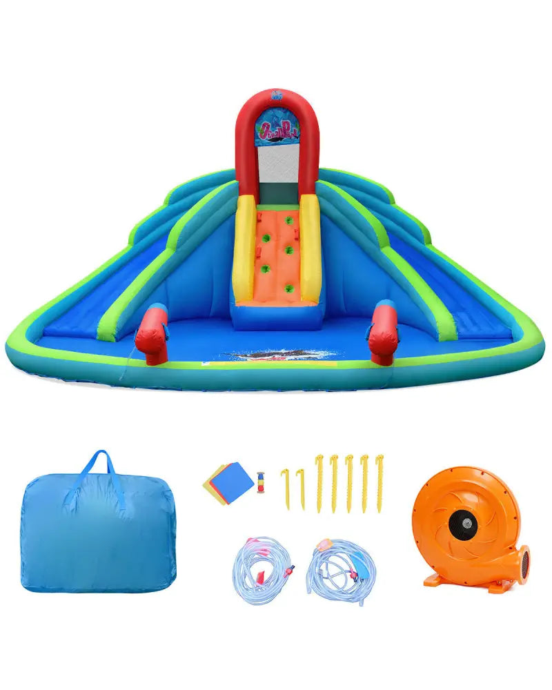 Inflatable Water Slide Bounce House with Mighty Splash Pool - Blue - Inflatable Water Slides