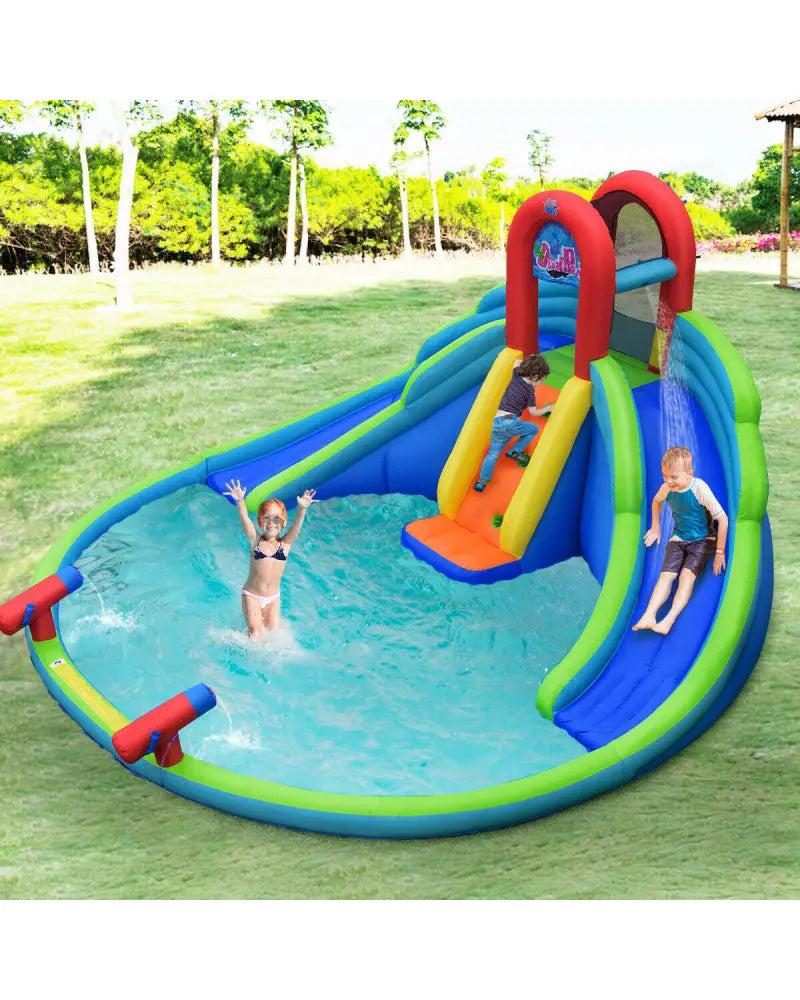Inflatable Water Slide Bounce House with Mighty Splash Pool - Blue - Inflatable Water Slides