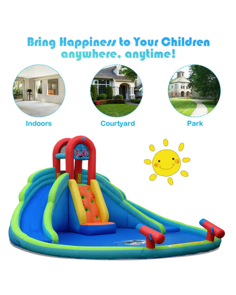 Inflatable Water Slide Bounce House with Mighty Splash Pool - Blue - Inflatable Water Slides