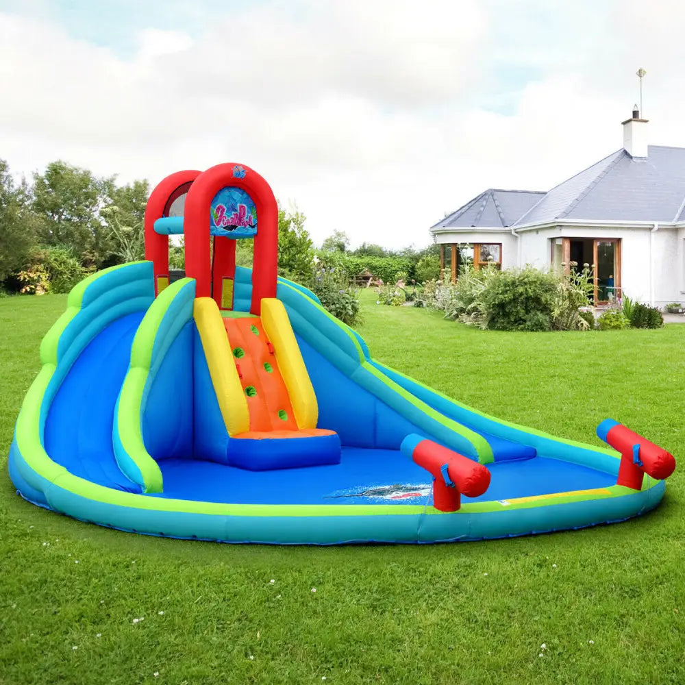 Inflatable Water Slide Bounce House with Mighty Splash Pool - Blue - Inflatable Water Slides