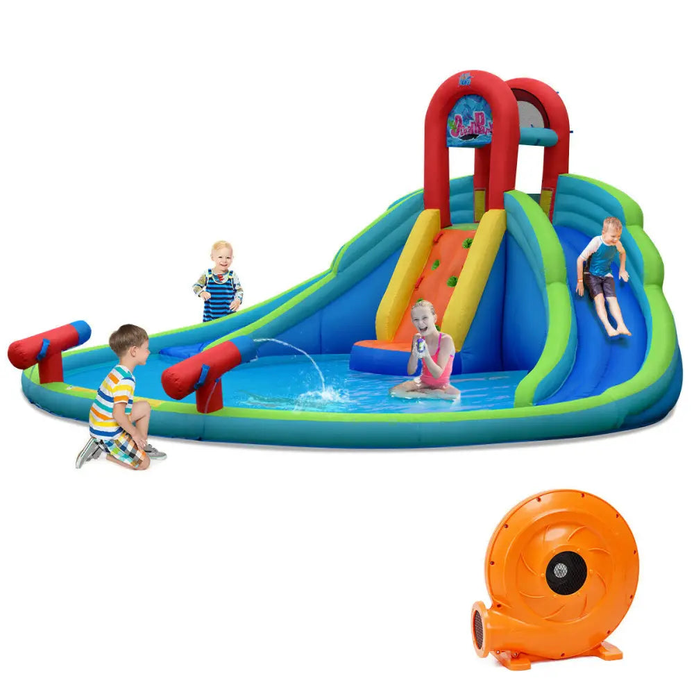 Inflatable Water Slide Bounce House with Mighty Splash Pool - Blue - Inflatable Water Slides